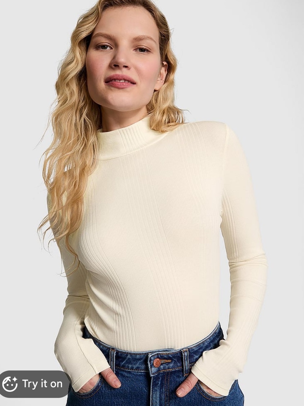 NWT Victoria’s Secret Pink Elegant Cream Turtleneck Top Size L